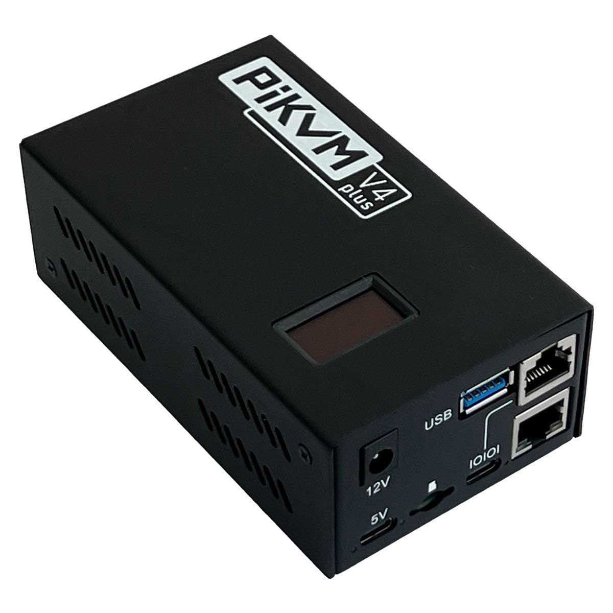 V4 Plus IP KVM - Raspberry Pi Based KVM Over IP - HD Video - Install OS Via UEFI/BIOS Control - USB 3.0 Storage - Remote Control Keyboard, Video, Mouse - HDMI, OLED Display, & Metal Enclosure