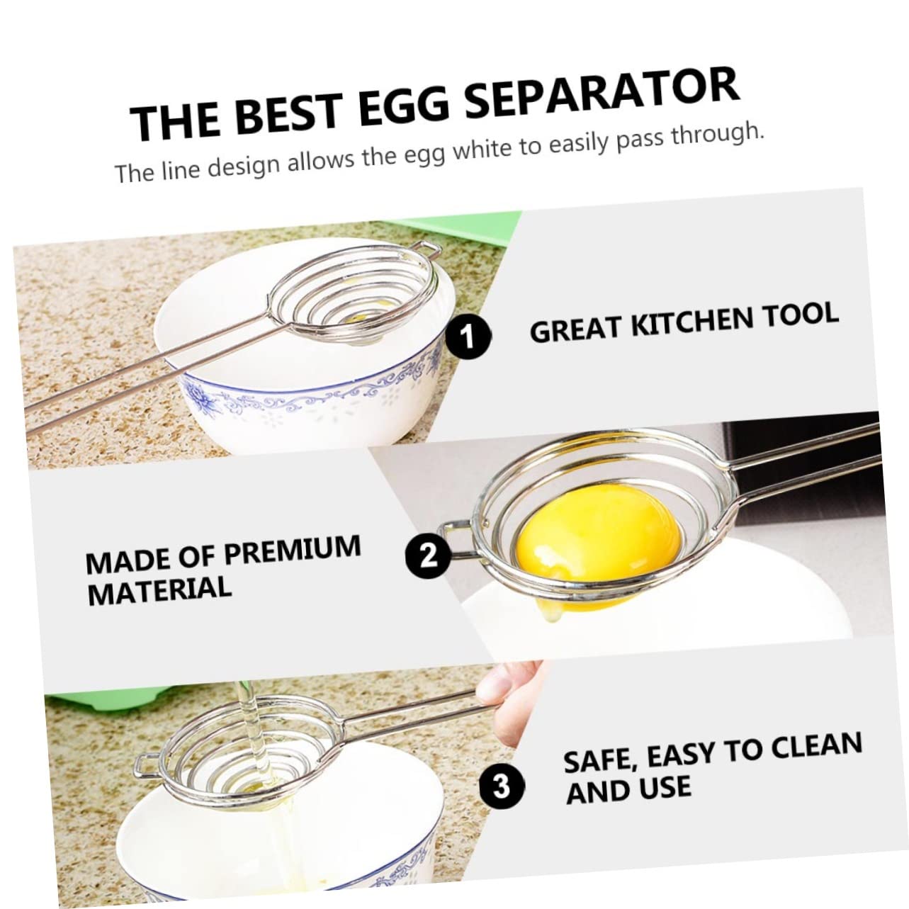 OKUMEYR 2pcs Japanese Egg Yolk Separator Egg Separators for Cooking White Long Handled Yolk Filter Sieve Household Divider Perfect for Baking