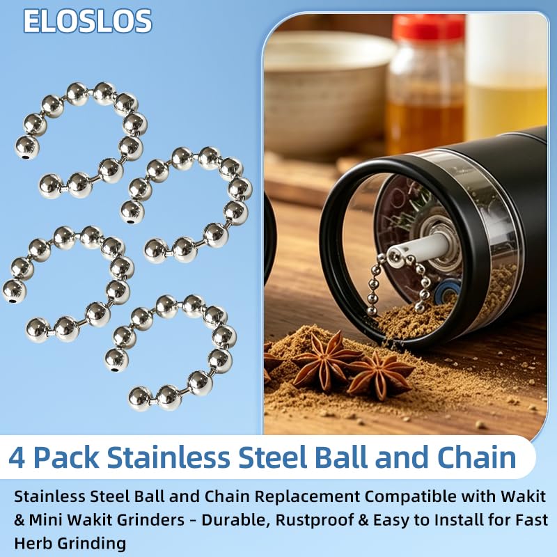 Stainless Steel Ball Chain Replacement for Wakit & Mini Wakit Grinders (4)