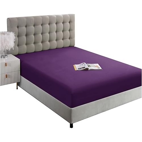 Ghooss Fitted Sheet Purple-Full Size Fitted Sheet Only-Fitted Deep Pocket Sheet-Soft Wrinkle Free Sheet-1 Pack(Purple,Full)