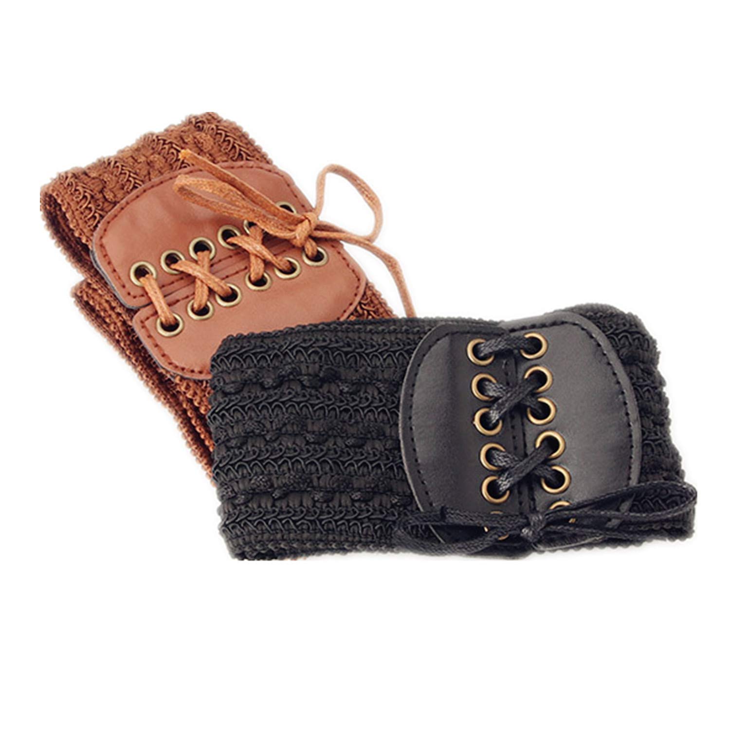 PPX 2 Pcs PU Leather Elastic Wide Belt for Women Ladies Dress Stretch Thick Wais VOCHIC PU Leather Elastic Gold Wide Belt for Women Ladies  main image 4