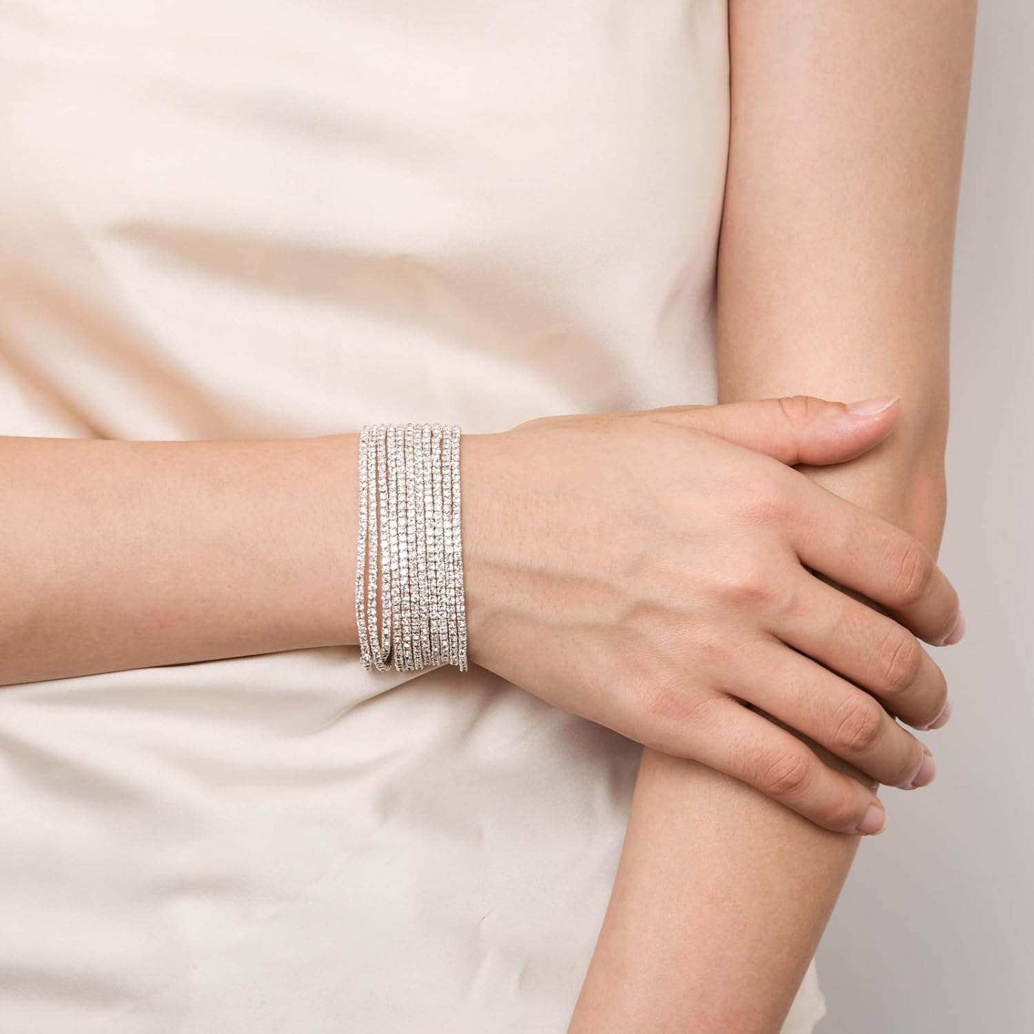 HZMAN 10 Pcs Tennis Bracelets Set for Women 14K Gold Plated Dainty Cubic Zirconia Adjustable Stackable Stretch Bracelet Wedding Party Jewelry Gift - Image 2