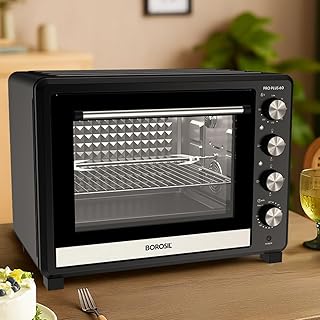Borosil Pro Plus 60L OTG | Made in India | Convection Oven Toaster Griller | 12 Stage Heating | Motorized Rotisserie | Double Glass Door | Adjustable Temperature & Timer | 2 Year Warranty
