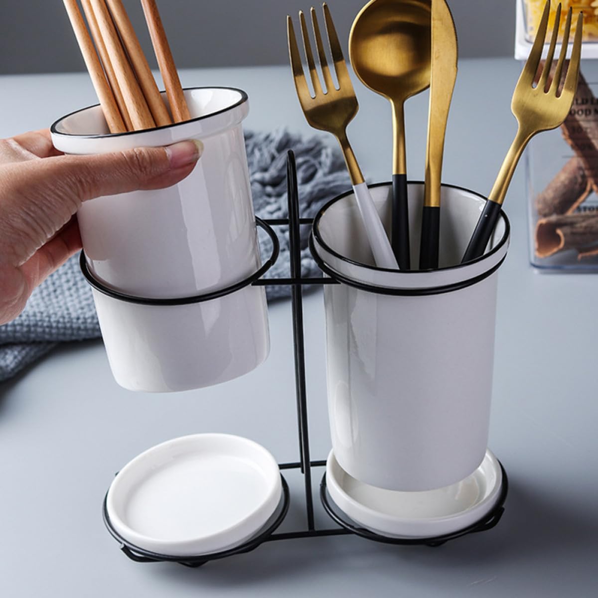 NUOBESTY Support de Baguettes en Céramique Blanc, 1 Set, Cuisine
