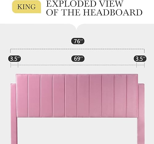 Miniatura 87 de HOOMIC Base de cama de plataforma de tamaño matrimonial con cabecera de canal vertical tapizada de terciopelo de felpa, no necesita somier, fácil