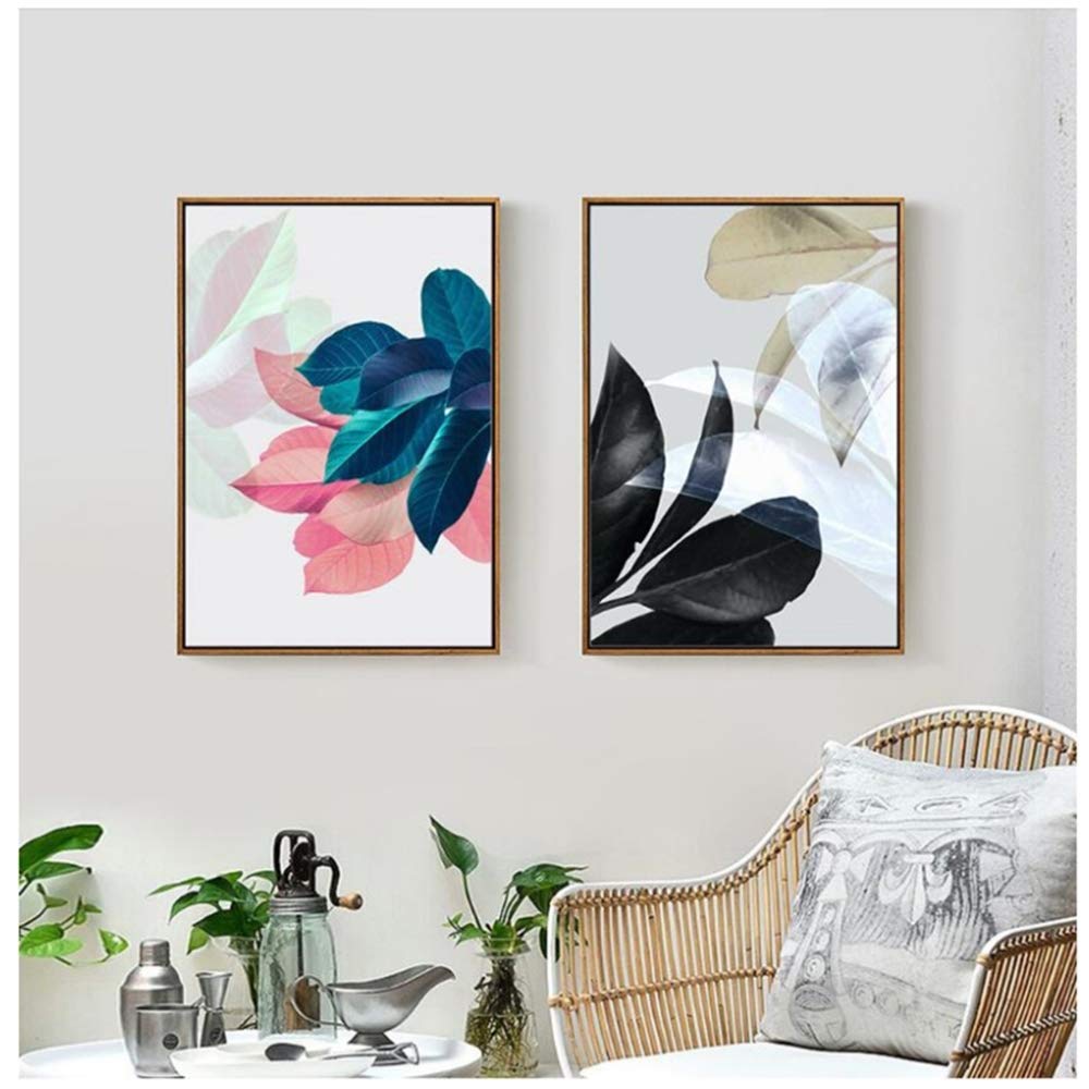 Arte de la Pared Hojas Coloridas Imágenes de la Pared para la Sala de Estar Decoración del hogar Plantas Cartel Lienzo Pintura Carteles e impresiones-50x70cm con Marco