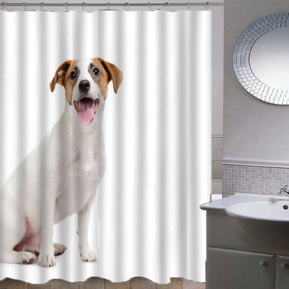 Jack Russell Terrier Shower Curtain 120x180cm for Bathroom Kitchen Washable Bathroom Curtain Animal Dog, Polyester Fabric Bathroom Curtain Anti Mould Shower Curtain Kids