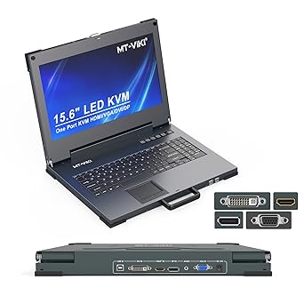 MT-VIKI Portable KVM Console Crash Cart 15.6" 4K LCD, HDMI/DP/VGA, Built-in Battery, for Server & Data Center Maintenance
