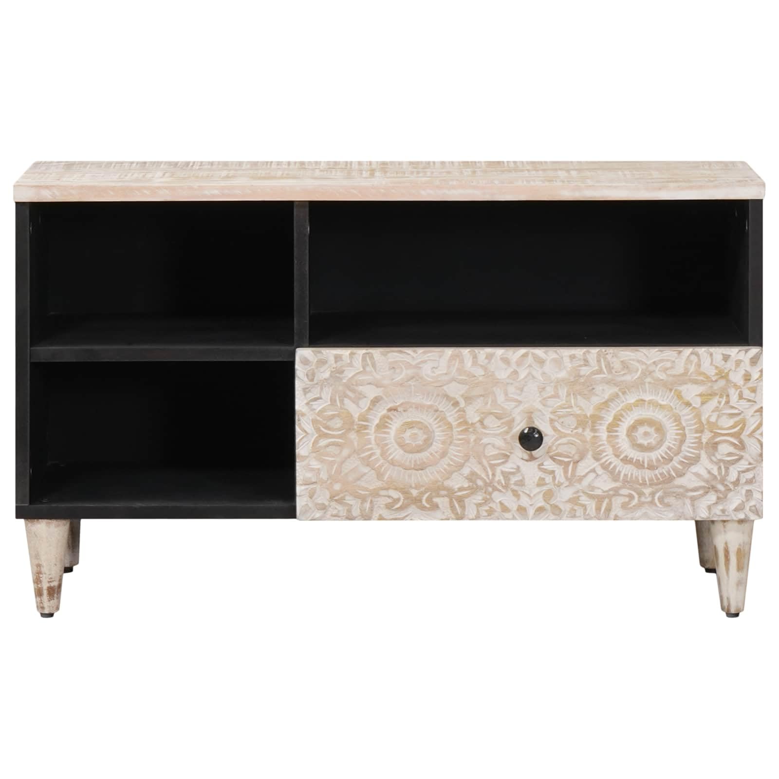 Mobile TV 80 cm legno manico cassetto | Gambe in metallo, stile industriale, portaoggetti per soggiorno, facile da montare