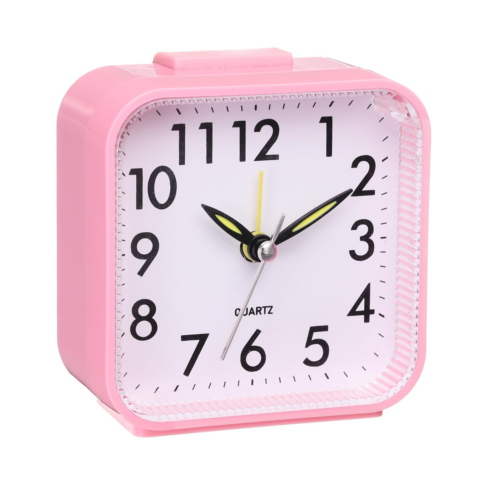 sourcing map Small Battery Operated Analog Alarm Clock, Square Travel Clock Plastic Alarm Clocks for Bedroom with Easy Light Functions, Snooze, 12/24H, Pink