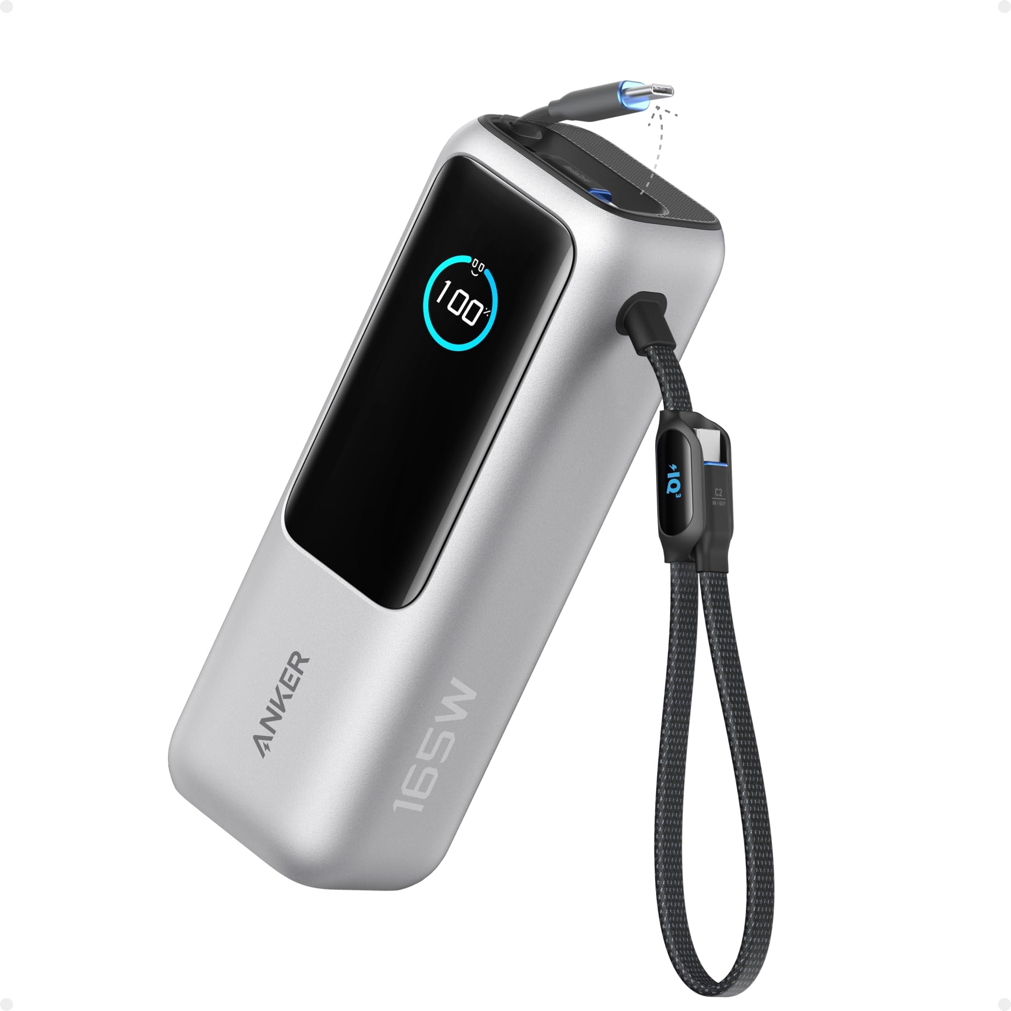 Anker Laptop Power Bank, 25,000mAh Portable Charger with Triple 100W USB-C Ports, Built-in Retractable Cables, Flight-Approved for Travel, iPhone 17/16 Series, Samsung, and More