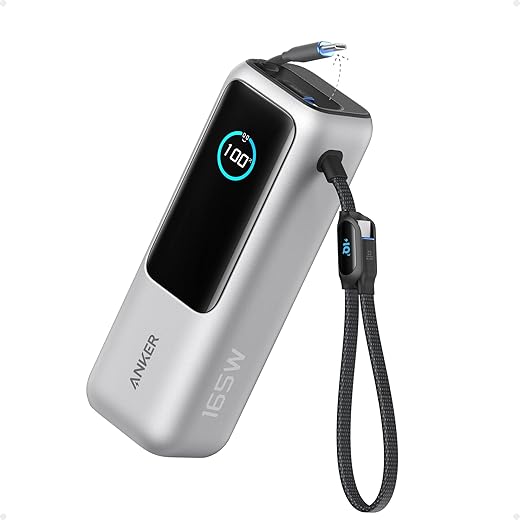 Anker Laptop Power Bank, 25,000mAh Portable Charger with Triple 100W USB-C Ports, Built-in Retractable Cables, Flight-Approved for Travel, iPhone 17/16 Series, MacBook, Samsung, and More