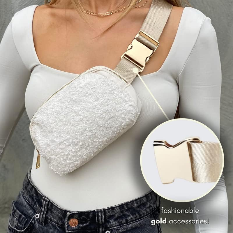 Boutique Fleece Belt Bag | Sherpa Crossbody Fanny Pack for Women | Everywhere Waist Pack | Small Fashion Travel Chest Bag (Cream Fleece, Small Strap Length) - Image 2