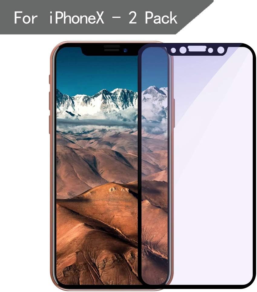 for iPhone X Screen Protector, HD Clear Anti Blue Light 9H Hardness 3D Full Coverage Tempered Glass for iPhone X /7/8 /7Plus /8 Plus (2-Pack) (Black for iPhone X)