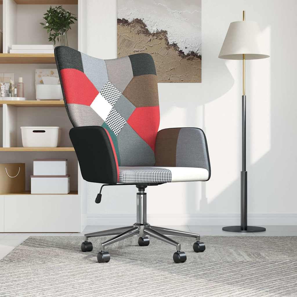 Sedia girevole in tessuto patchwork, sedia da ufficio regolabile in