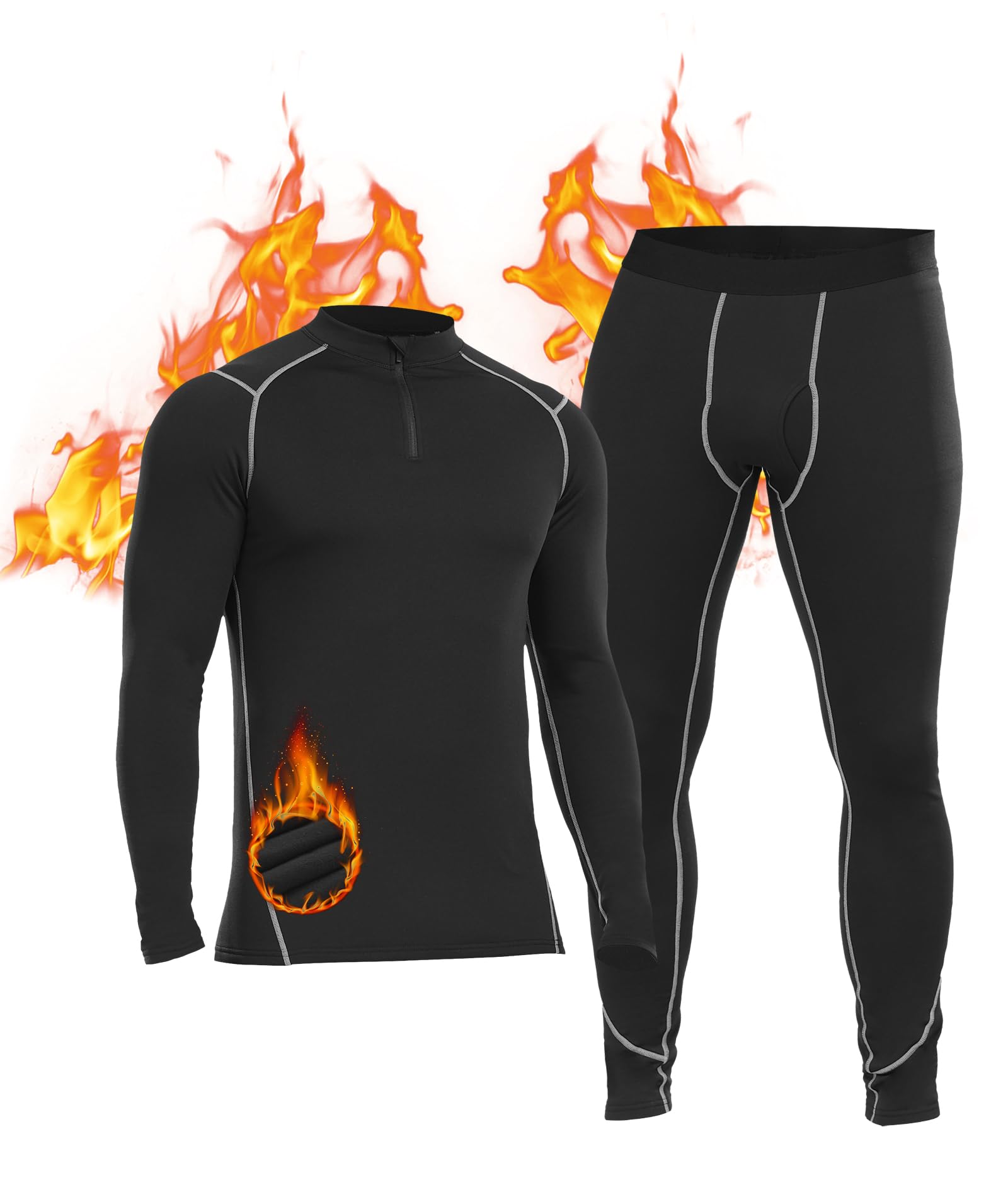 SIMIYAMens Thermal Underwear Set, Fleece Lined Long Johns Long Sleeve Thermals Base Layer for Skiing, Hiking, Cycling, Indoors & Outdoors