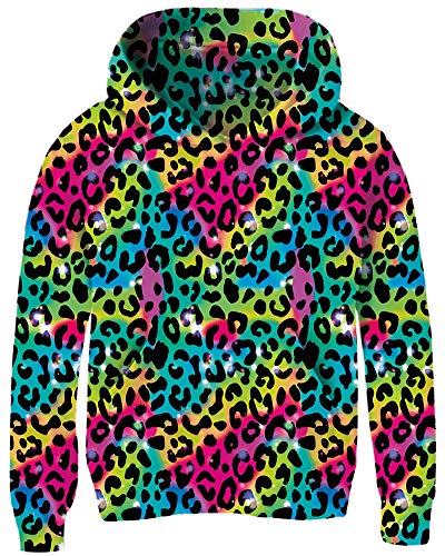Teens Cool Leopard Pullover Sweater for Girls Fasion Colorful Black Circle Hoodies 13 14 Years Juniors 3D Print Starry Long Sleeve Spring Outfits Young Boys School Loose Fit Sports Sweatshirts
