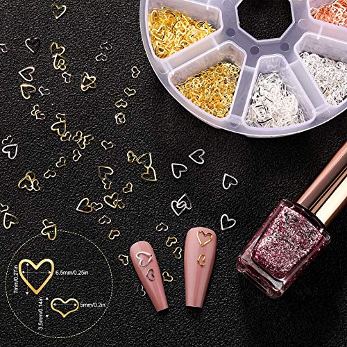 2000 Pieces Heart Nail Decals Metal Heart Nail Charm Studs Stickers 3D Hollow Love Heart Rivet Nails Decorations Art Mixed Size For Valentine's Day Women Girls Diy Manicure Accessory Nail Decoration #TOP1