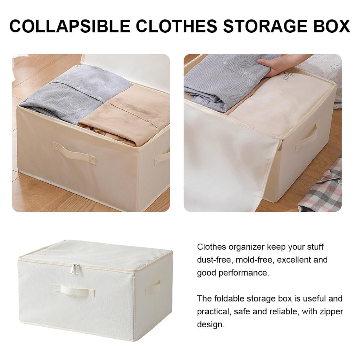 Caja de Almacenamiento Plegable de Tela Oxford Grande 45X35X25 CM Color Natural Contenedor Resistente y Lavable para Ropa Mantas y Organización en Hogar