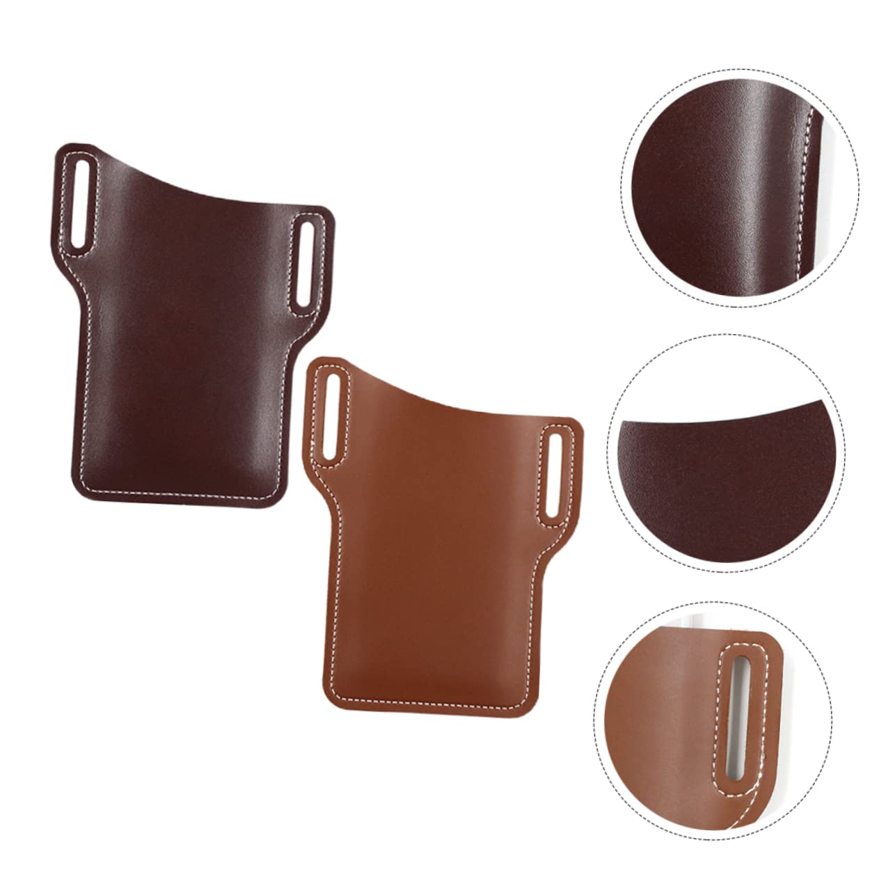 SHINEOFI 2pezzi Marsupio Da Cintura in Pu Per Cellulare Custodia Protettiva Resistente Con Bottone Tasche Multiple Per Uomini Outdoor Sport Corsa e Trekking Rosso Marrone