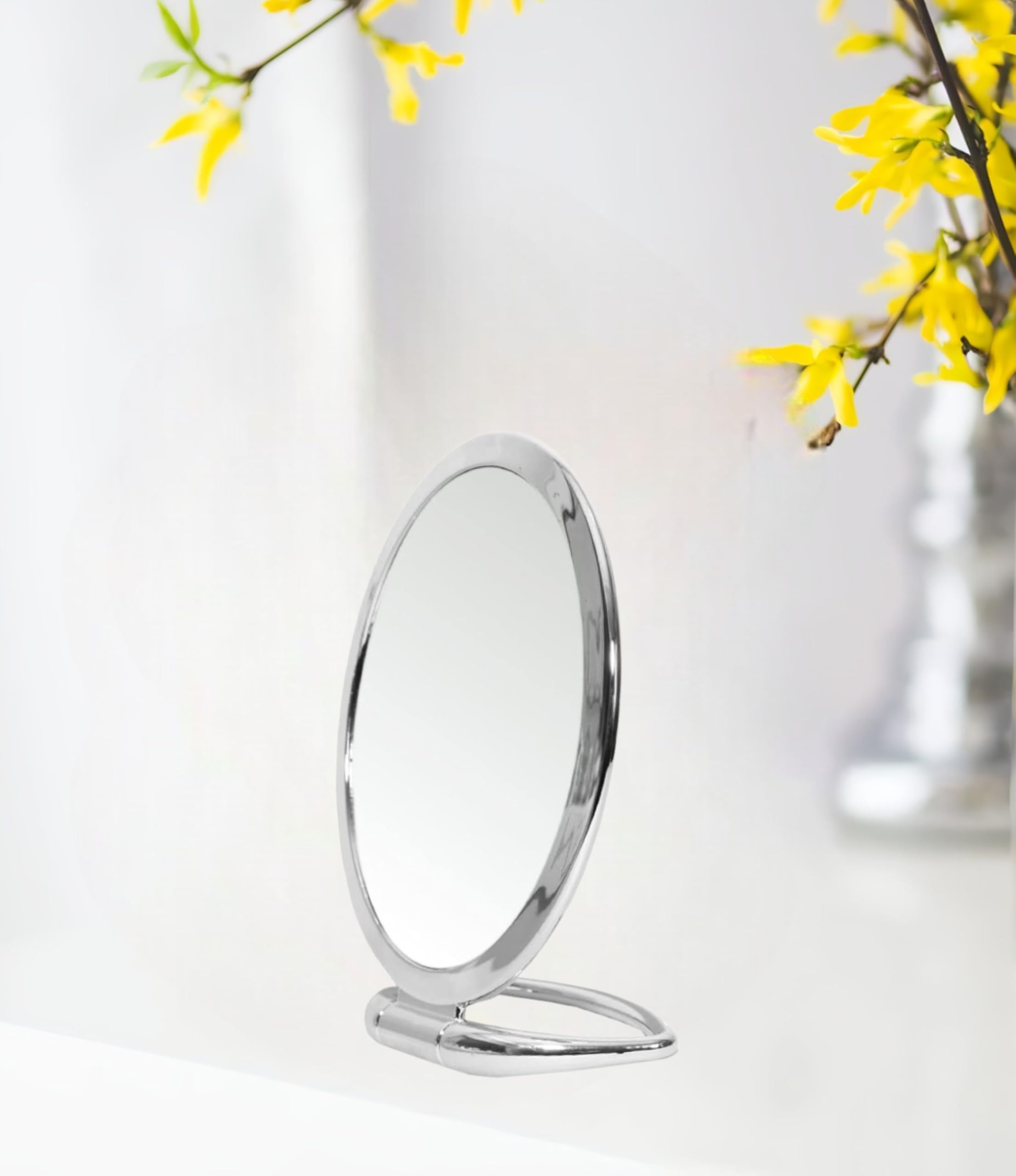 Oval Metallic Silver Handheld Beauty Makeup Mirror Both Sides one Side 2X with Stand for Bathroom, Dressing Table/Salon-image-19
