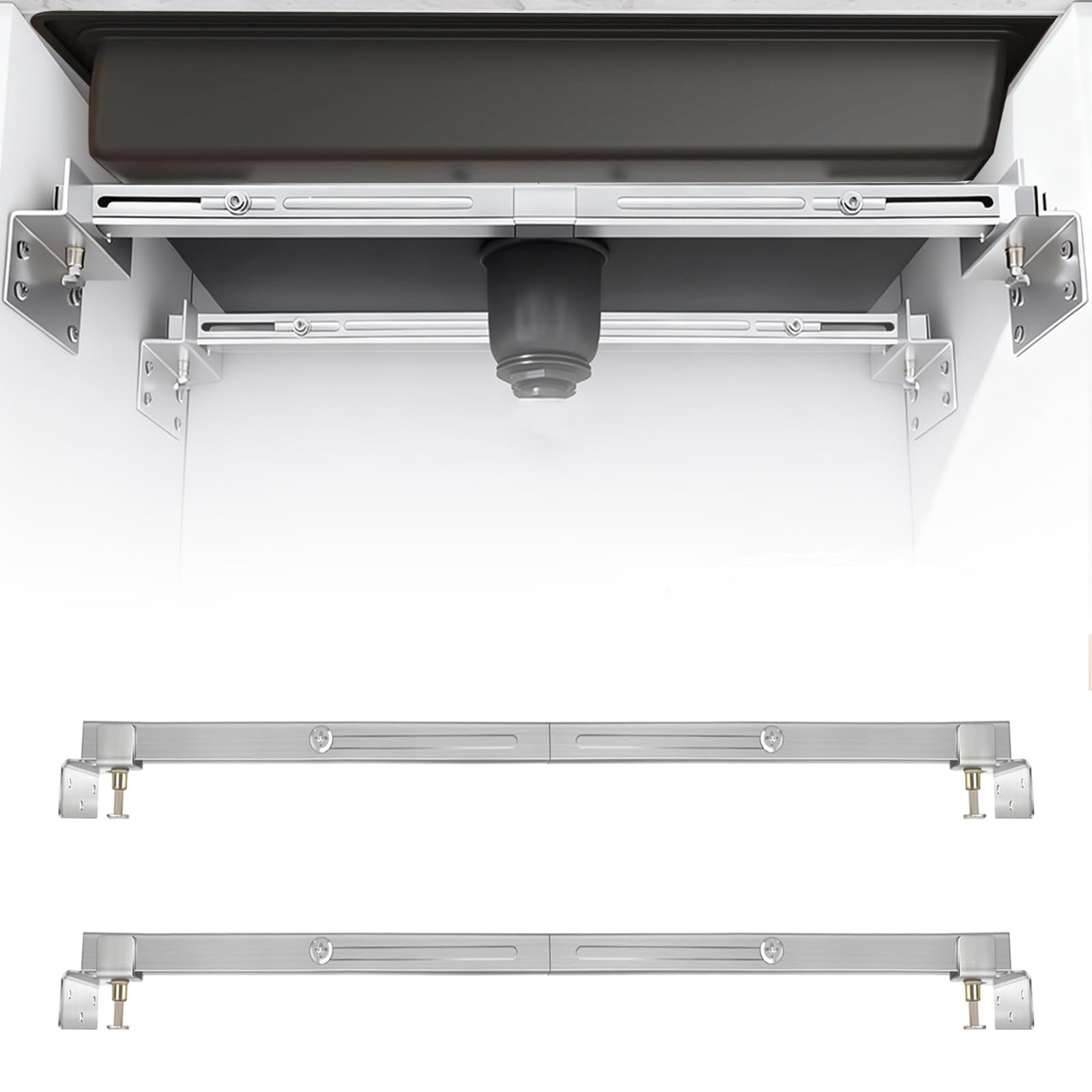NICEWAT 2 Pcs Undermount Sink Brackets, 51-80cm Adjustable Stainless Steel Kitchen Sink Support, Heavy Duty Undermount Sink Supports, Effectively Share Sinks Weight, Bearing Capacity 440lbs