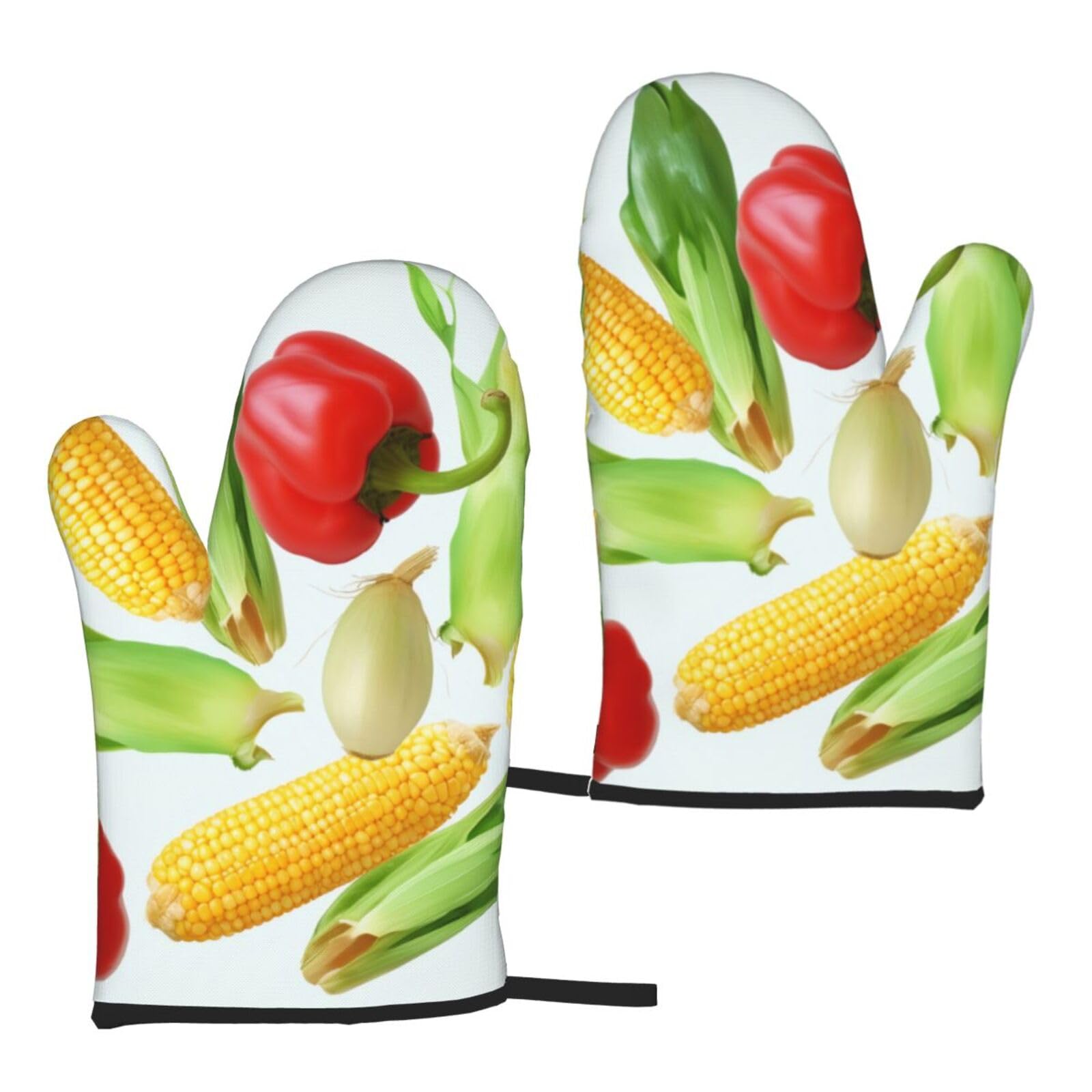 Vegetable Corn Printed Oven Mitts Sets 2 PCS Heat Resistant and Non-Slip Glove Potholder for Kitchen Cooking Baking Grilling