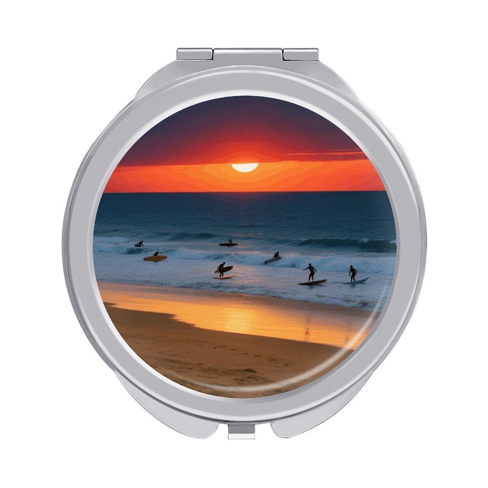 FodPand Compact Hand Mirror with 1x/2x Magnifying Round Travel Makeup Mirror Mini Foldable Beach Red Sunset Cosmetic Mirrors Travel Essentials Gift for Women Girl Portable for Pocket Purse -Silver