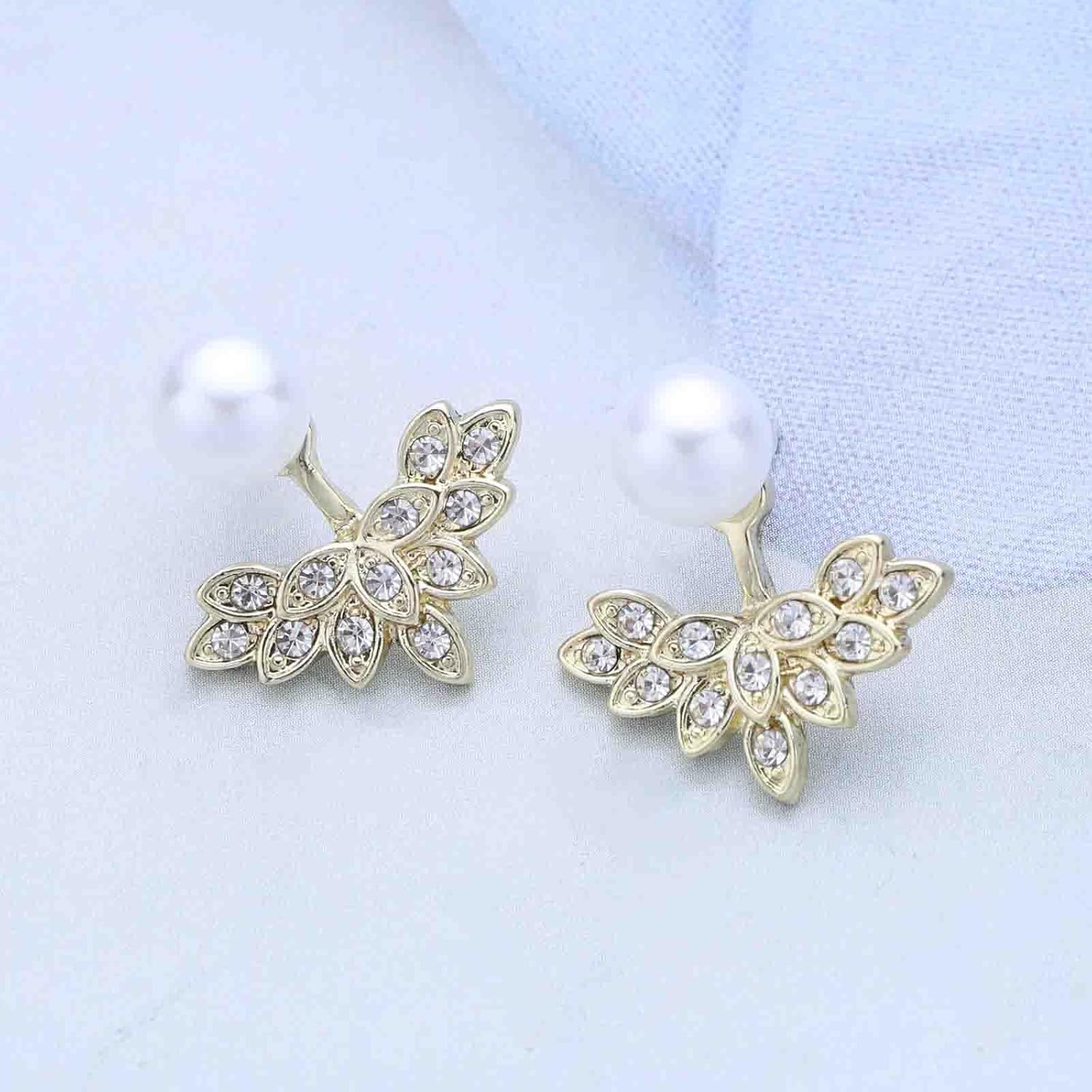 Vintage Pearl Crystal Ear Jacket Earrings Gold Cluster Cz Earring Tiny Pearl Stud Earring Multi Rhinestone Floating Earrings Jewelry for Women - Image 7
