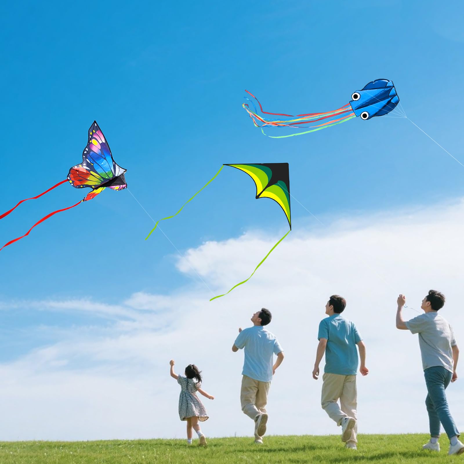 Mint's Colorful Life Paquete de 3 cometas para niños y adultos, juego de cometas de pulpo delta mariposa fácil de volar para principiantes, cometas de playa grandes para juegos y actividades