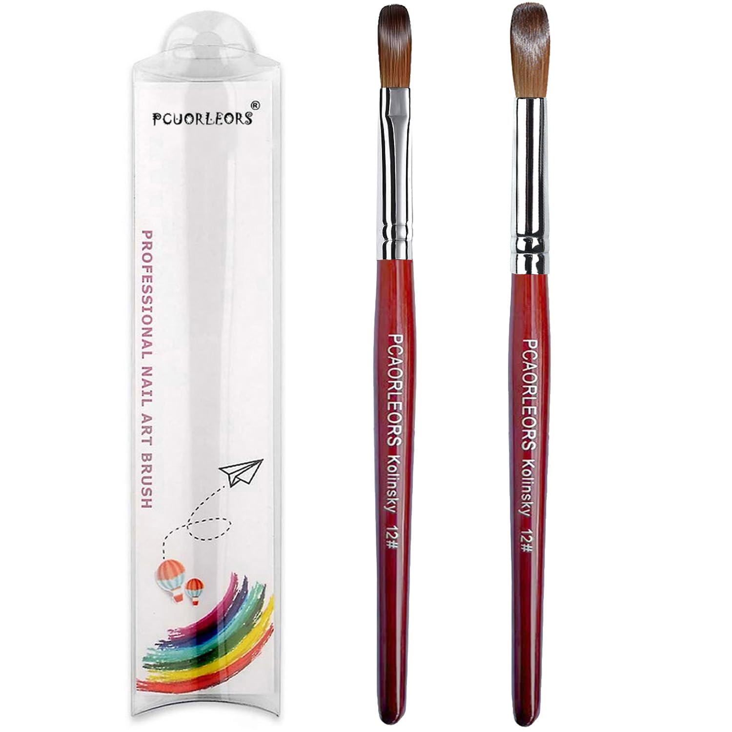 Photo 1 of Acrylic Nail Brush with Pure Kolinsky Sable Hair and Red Wood Hand, Round/Flat Professional Gel Brush for Acrylic Power and Nail Extension Size #8,10,12 (2Pack(#12))