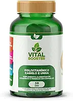 Polivitamínico Cabelo e Unha ANVISA - 19 Vitaminas + L-Cisteína + Zinco Quelado, Combate Caspa, Crescimento Capilar, Biotina 45mcg - 30 Cápsulas