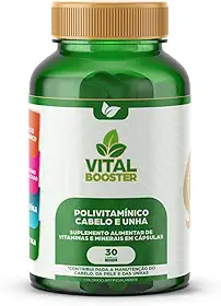 Polivitamínico Cabelo e Unha ANVISA - 19 Vitaminas + L-Cisteína + Zinco Quelado, Combate Caspa, Crescimento Capilar, Biotina 45mcg - 30 Cápsulas