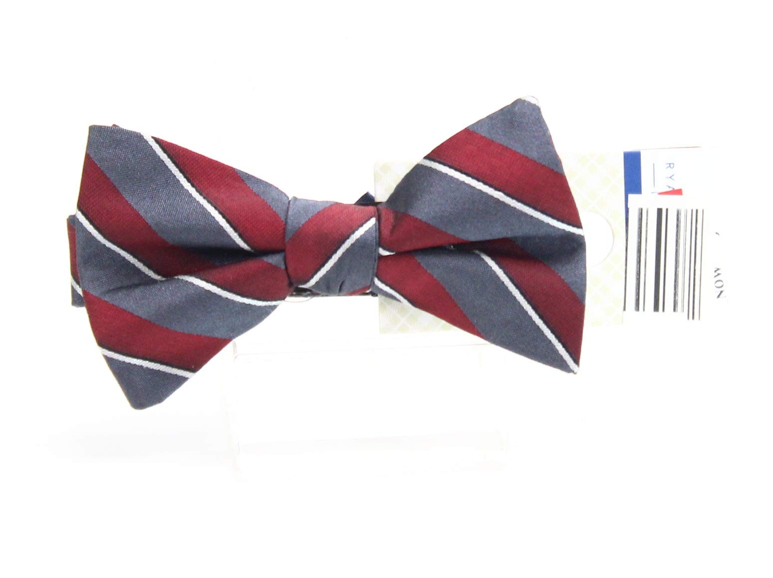 Ryan Seacrest DistinctionMen's Matera Stripe Pre-Tied Bow Tie, One Size, Charcoal/red