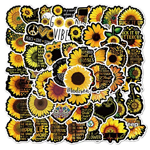 MEJULY 50PCS Sunflower Stickers for Water Bottles Laptop HydroFlasks Aesthetic Big Size Decals for Mac Computer Phone Guitar Skateboard