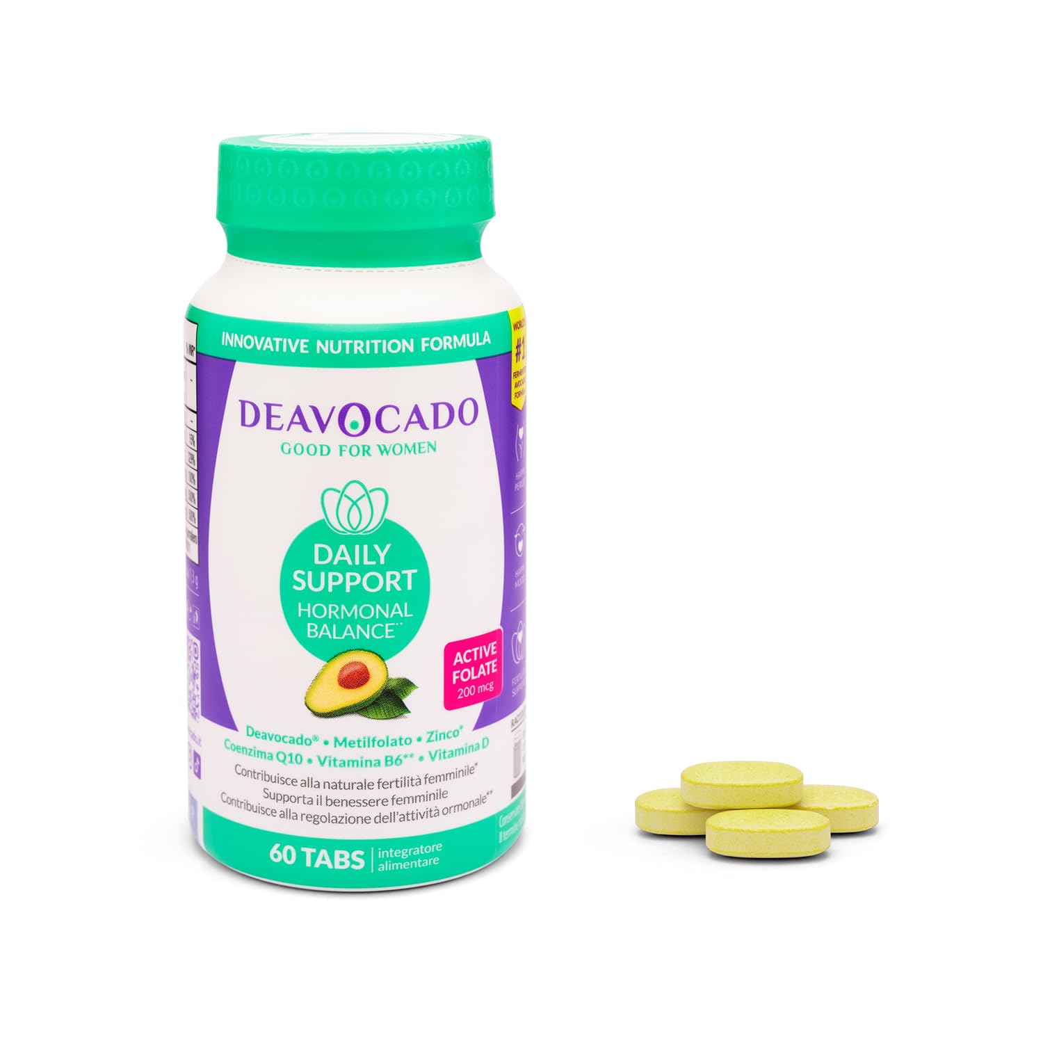 Daily Support | Integratore Donna con Avocado, Coenzima Q10, Zinco e Vitamina B6 | Supporto alla Regolazione Ormonale e Azione Antiossidante | 60 Compresse