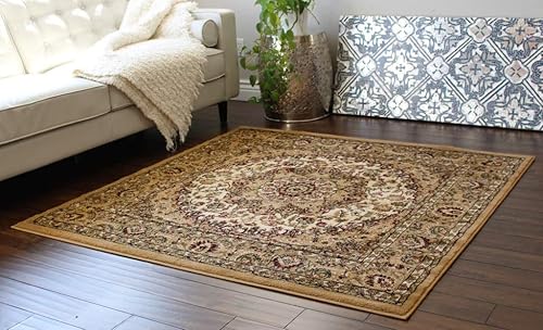 Bellagio Alfombra tradicional 401 (7 pies 3 pulgadas x 7 pies 3 pulgadas) cuadrada, marfil