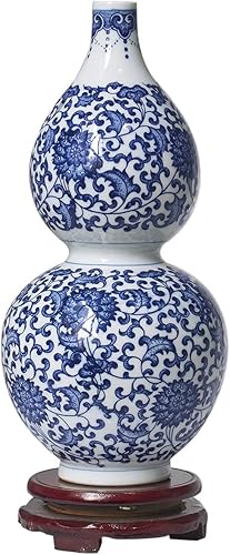 Miniatura 3 de Dahlia Jarrón azul y blanco, florero de porcelana china hecho a mano, diseño de dragón, forma de melón de 8.5 pulgadas