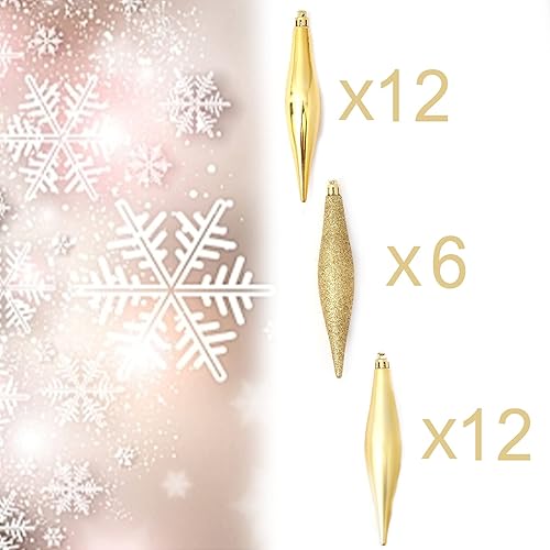 Miniatura 2 de 30 unidades6 juegos de gotas para decoración de árbol de Navidad, decoración de bolas de Navidad, brillantina, brillantina, 5.9 pulgadas (dorado)