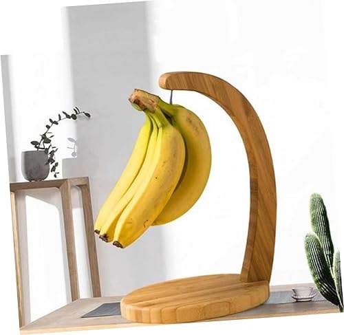Miniatura 7 de DOITOOL 1 estante de bambú para plátano, estantes de almacenamiento de madera, colgador de abrigo de madera, colgador de abrigo de alambre, soporte
