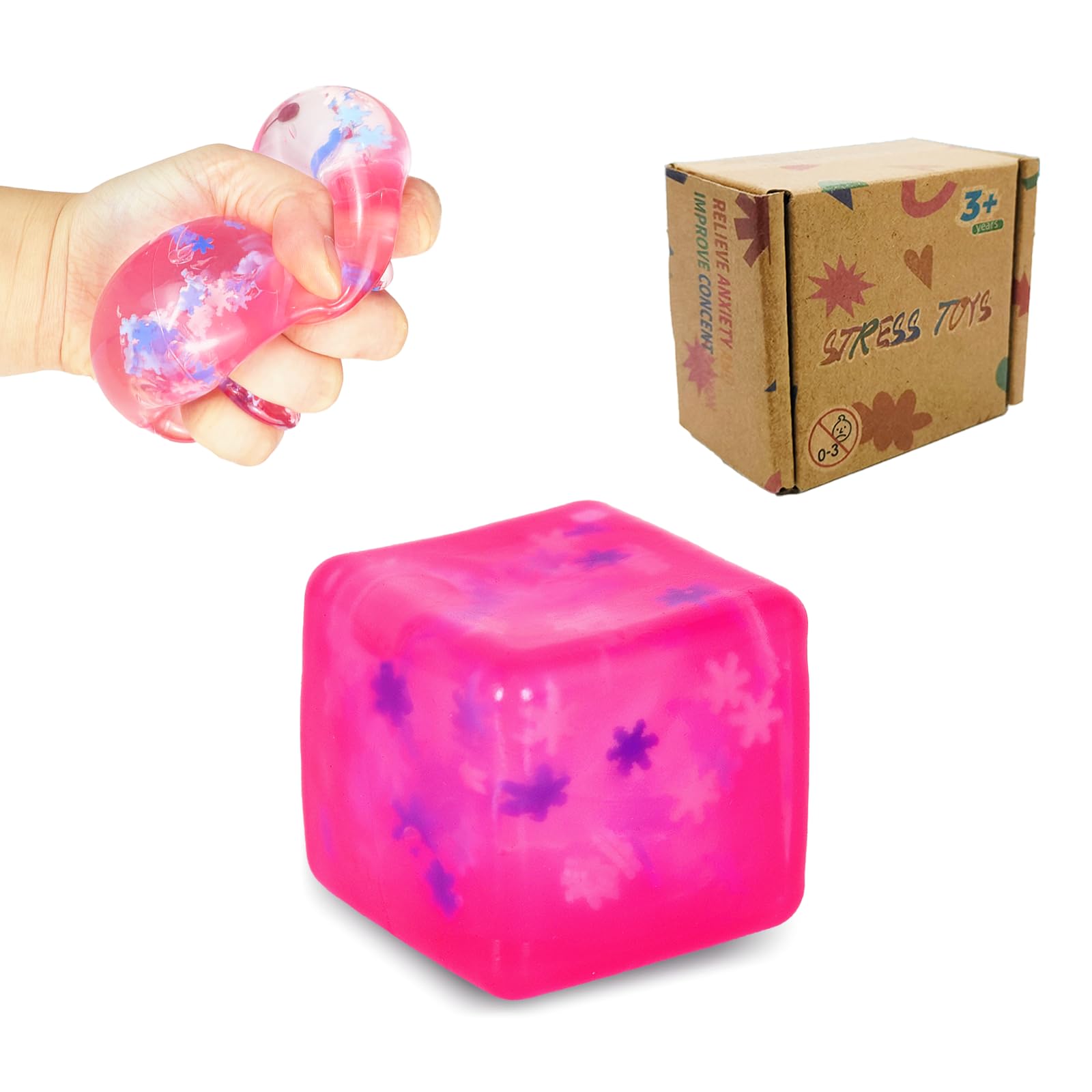 Fumzazyllo Soft Cube Squeeze Toy – Stress Relief Squishy Toy for Kids & Adults, Fidget Sensory Toy, Anxiety Relief Stress Ball, 5cm (Pink) — image 1