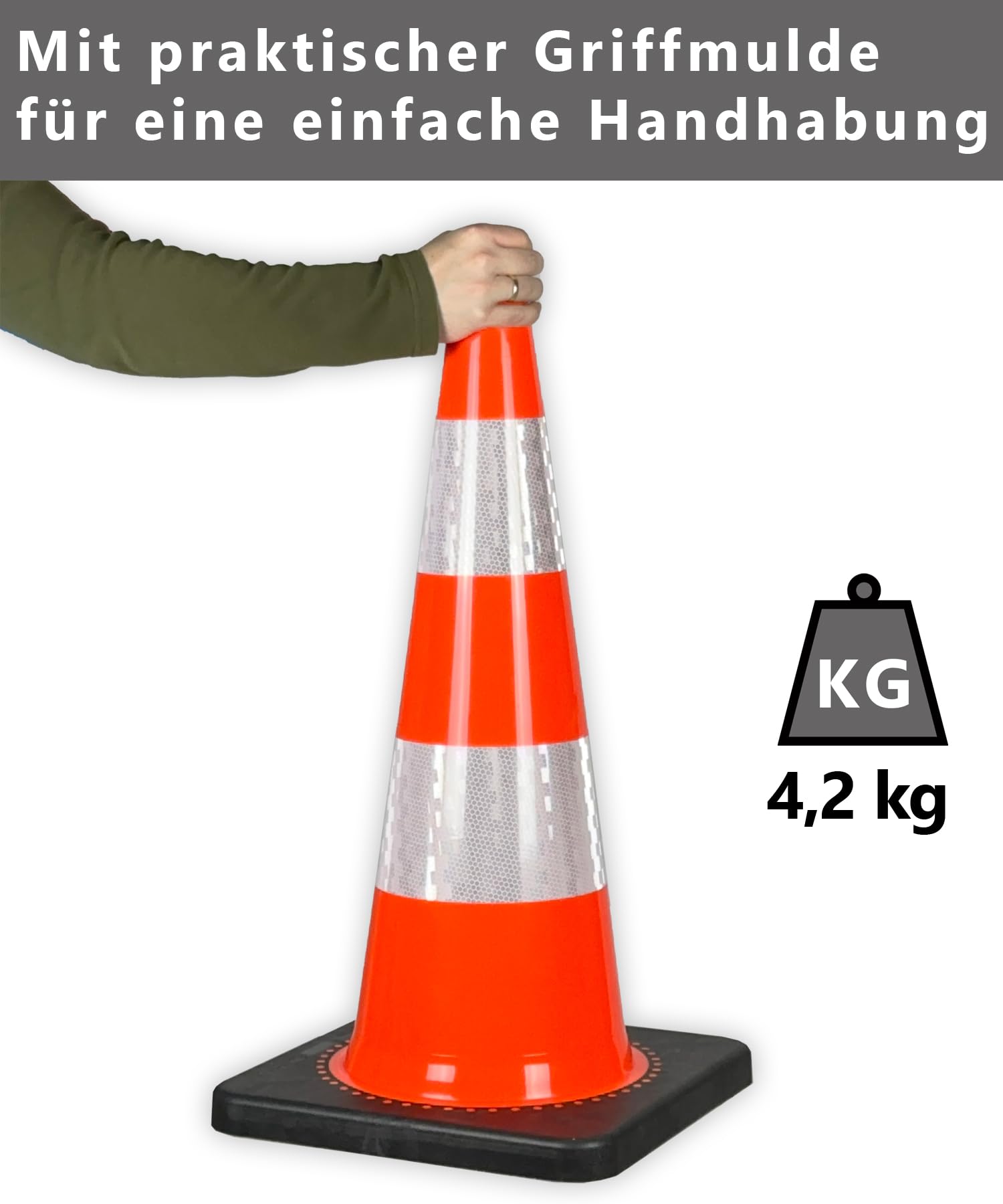 UVV-SHOP Leitkegel, 75 cm Pylone Orange mit 2 Reflexstreifen, RA1 reflektierender Kegel