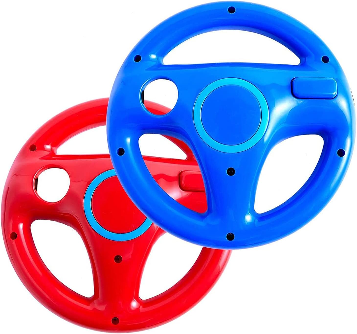 DOYO 2 Pack Red and Blue Wheel Steering Wii Controller Design Stand Mario Kart Racing Game Steering Wheel Stand for Wii Game Controller