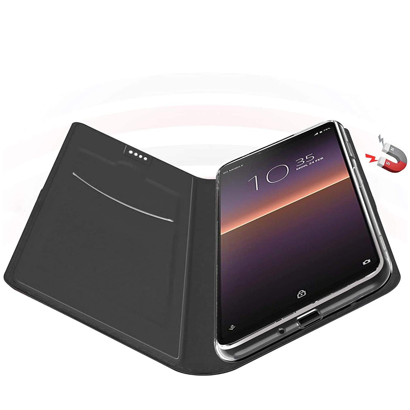 32nd Serie Classica 2.0 Custodia A Portafoglio In Vera Pelle Per Sony Xperia 1 III, Con Supporto E Slot Per Carte, Nero - 2