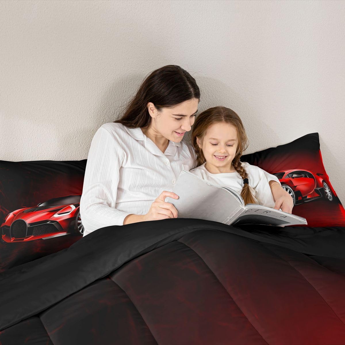 Feelyou Sports Car Comforter Red Race Car Comforter Set for Kids Boys Girls Extreme Sports Theme Bedding Set Cool Speed Luxury Car Decor Quilt Set with 2 Pillowcases 3Pcs Bedding Queen