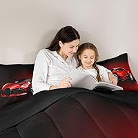 Vista 6 de Feelyou Juego de edredón de coche deportivo, juego de edredón rojo de carreras para niños y niñas, juego de ropa de cama con temática de deportes