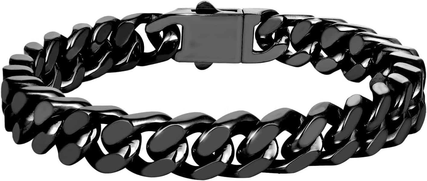 GLOVSTIA Cool Cuban Links Chain Bracelet for Men, Stainless Steel Gold/Black/Silver Link Bracelet, Width 7/9/11mm Men Chain Bracelet 7.5/8.3/9 Inches Bracelet Men Gifts
