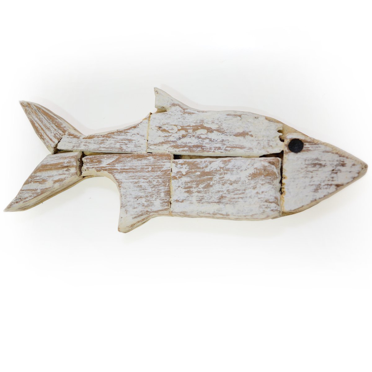 CinMin Handcarved Rustic Wood Fish Wall Plaque Decor, 15 Inch Whitewash Antique Finish