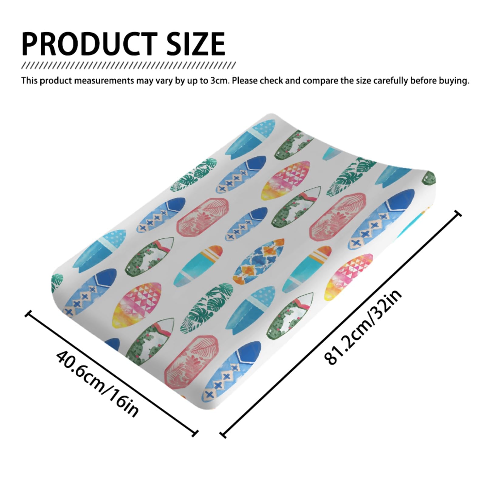 Colorful Surfboards Baby Changing Pad Covers for Boy Girl 32''x16'' Hawaiian Tropical Beach Surfing Fitted Diaper Change Table Mats Boho Summer Ocean Sports Soft Nursery Cradle & Bassinet Sheets