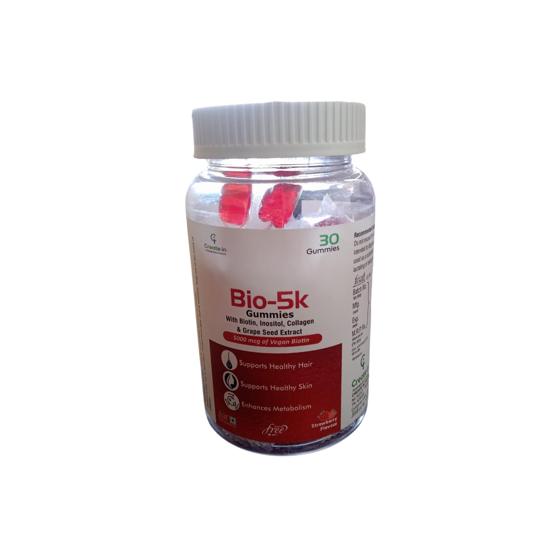 Bio-5K Biotin Hair Gummies For Women, Men | Sugar Free | For Healthy Hair Growth, Skin Glow & Strong Nails | Strawberry Flavour Vegan Gummy Supplement - 30 Count (Pack of 1) (B0D1VPQ2TN) Amazon Price History, Amazon Price Tracker